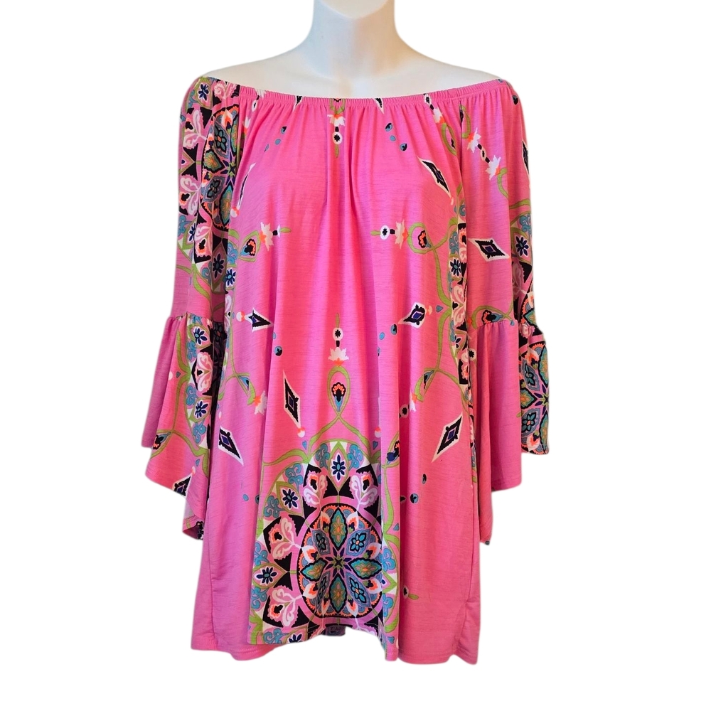 Boho Pink Off-Shoulder Top with Floral Design